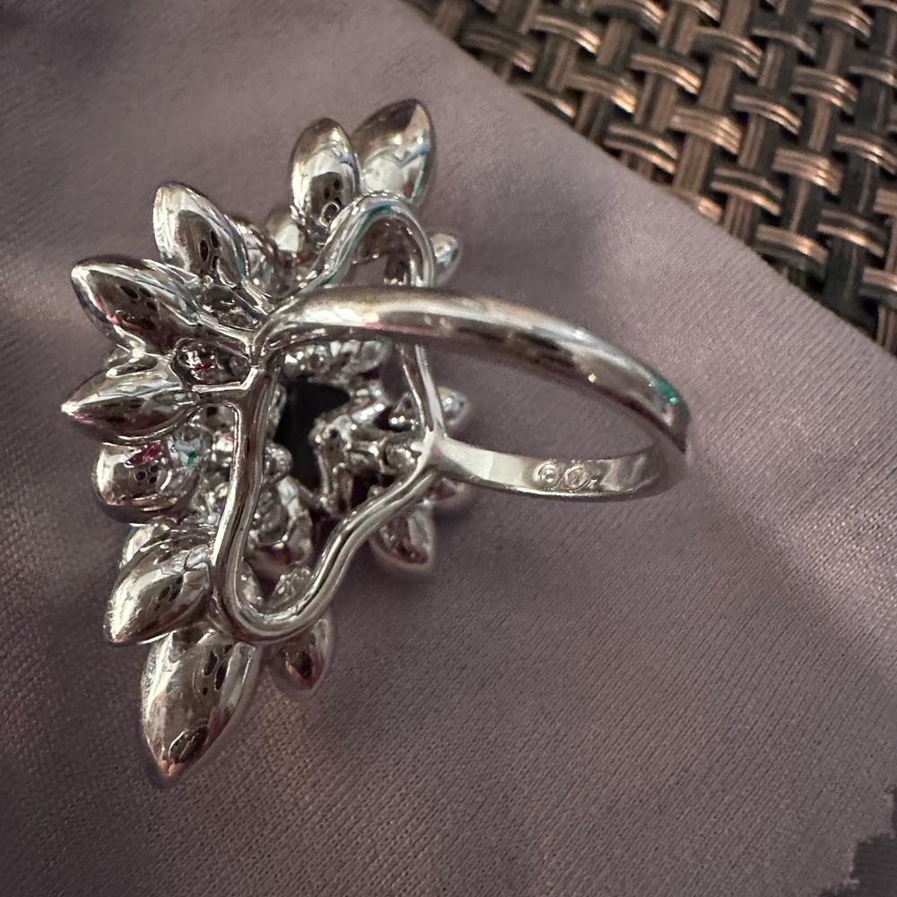 RARE Swarovski Cardinal Pink and Blue Gemstone Floral Ring - Size 52/6 - Picture 5 of 6